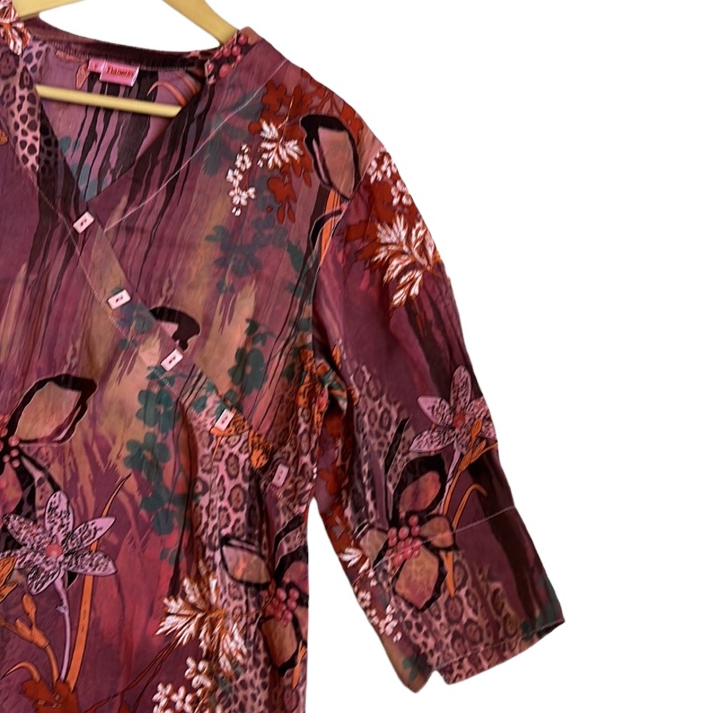 Tianello Silky Rayon Diva Blouse Floral Print Size Small - Picture 3 of 9